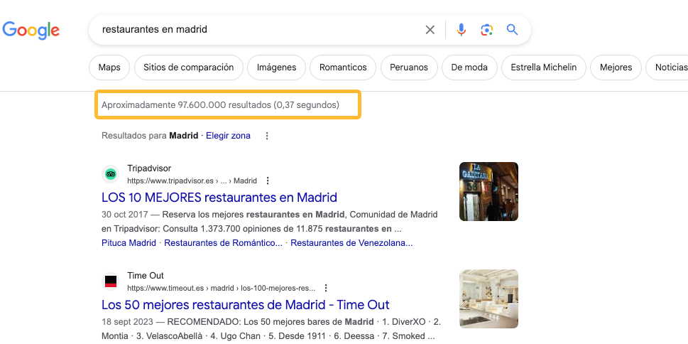 Restaurantes en Madrid tiene más de 97 millones de resultados
