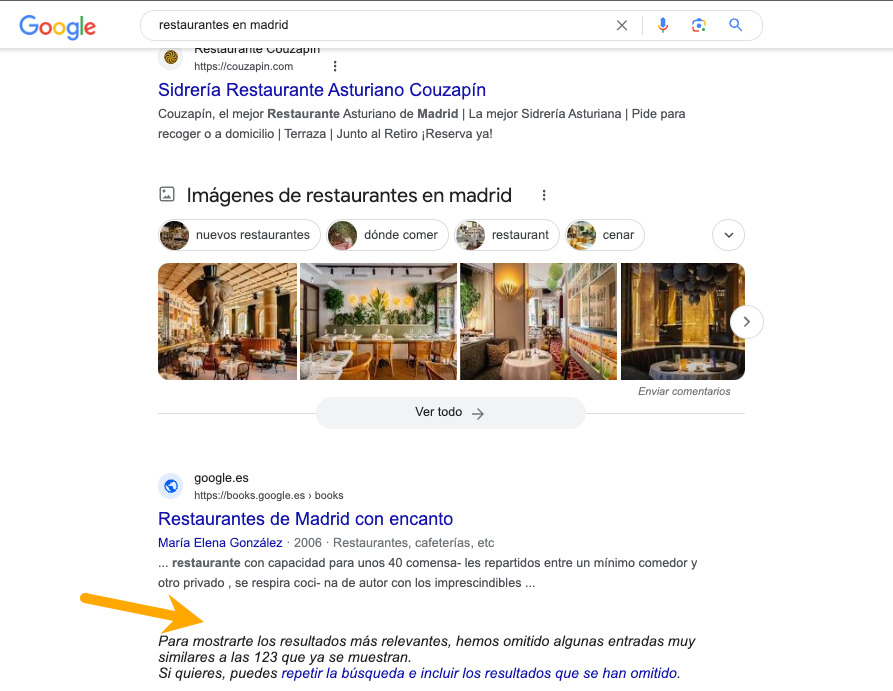 Pero solo se muestran 123 en Google