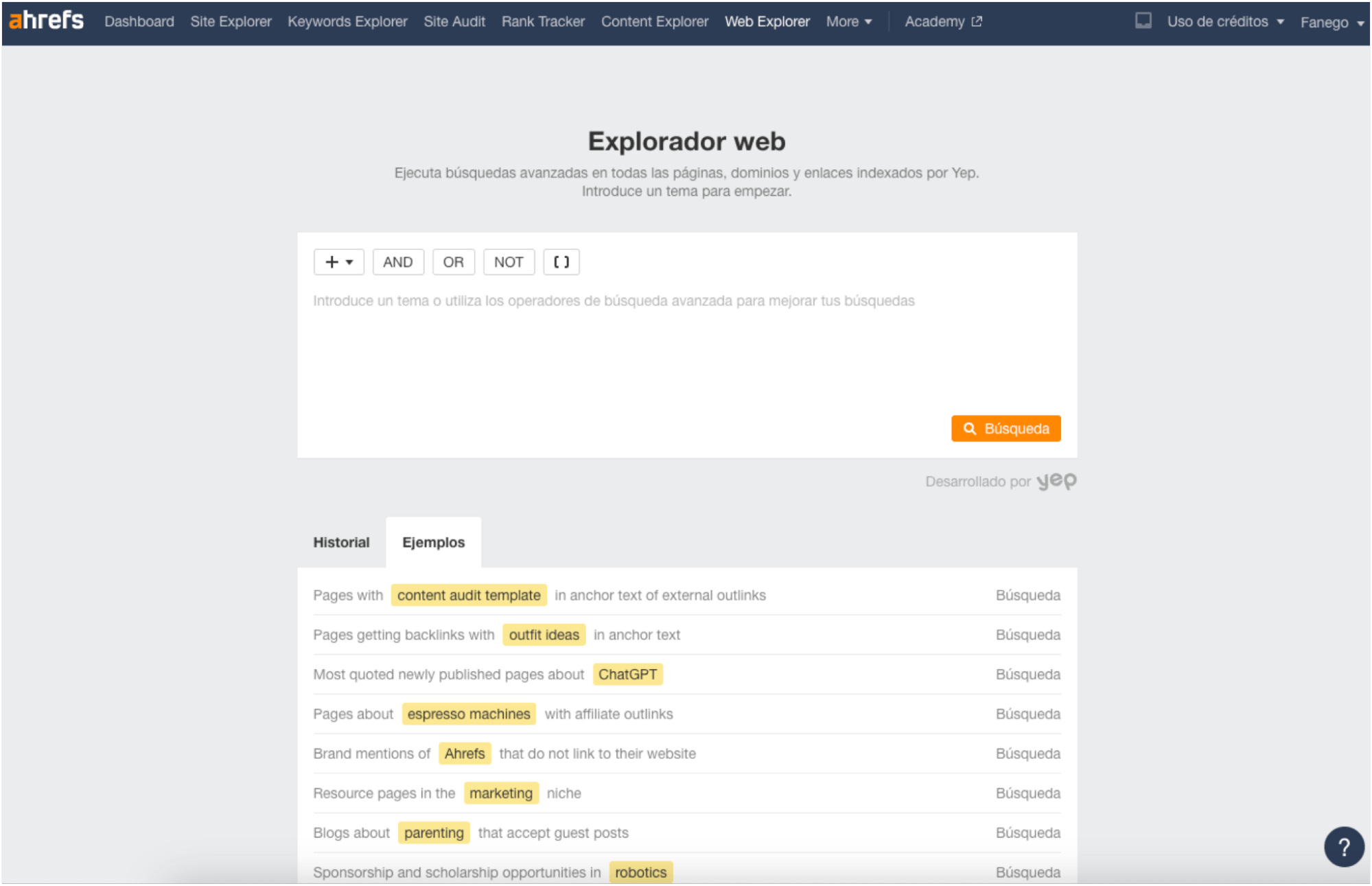 Ejemplos y casos de uso en Web Explorer