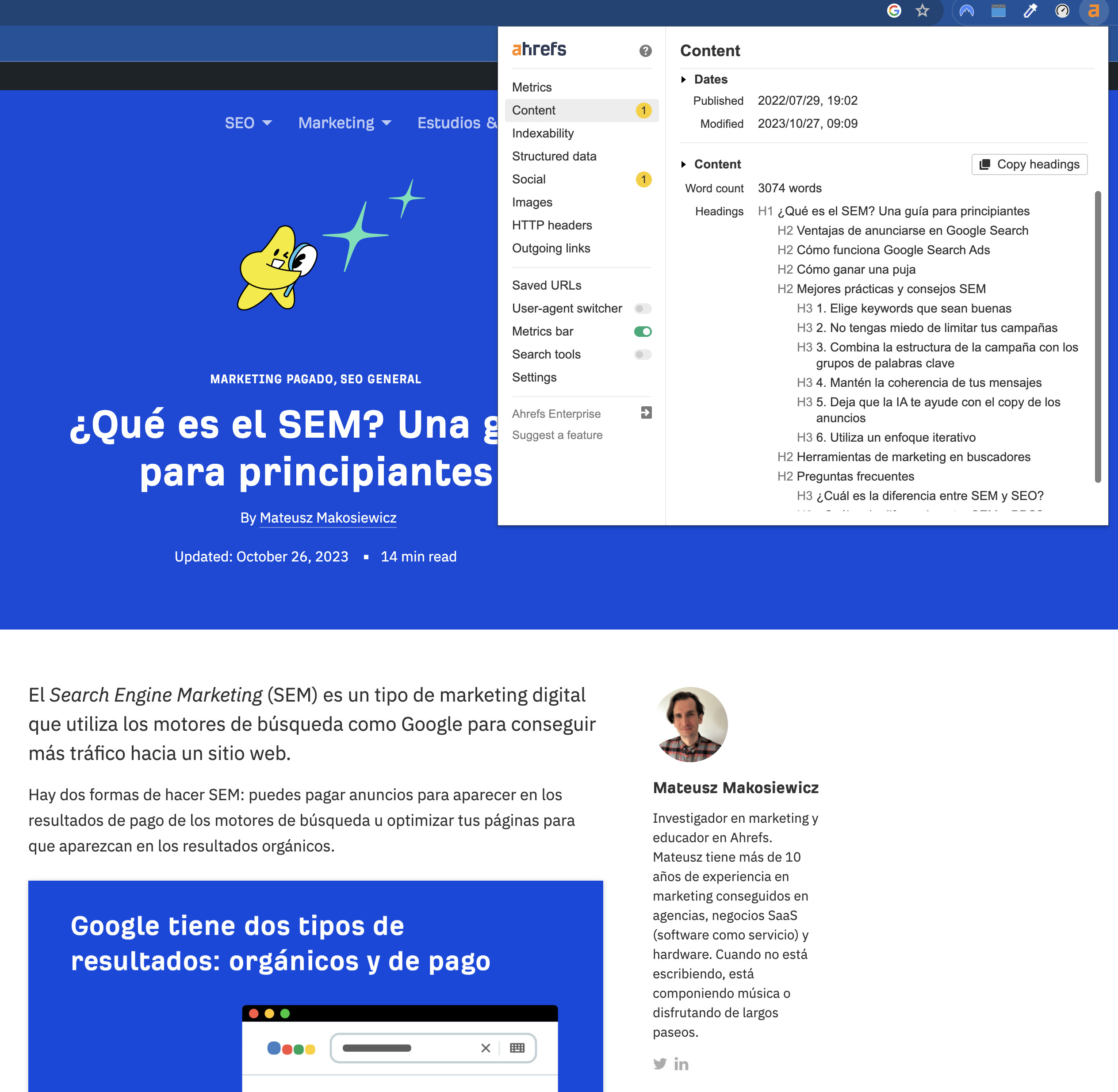 jerarquía de contenido de encabezado HTML