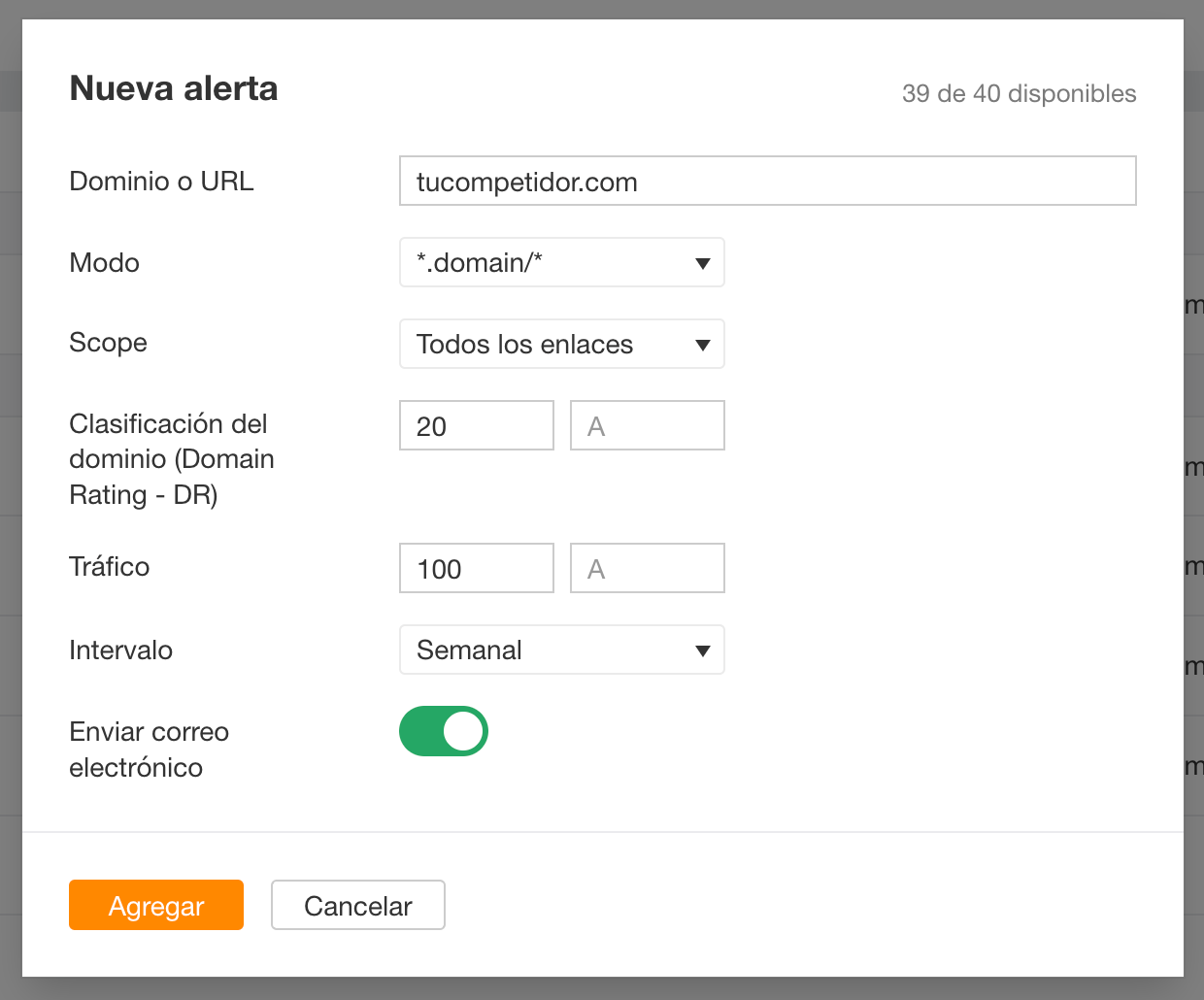 Creando una alerta de enlaces en Ahrefs