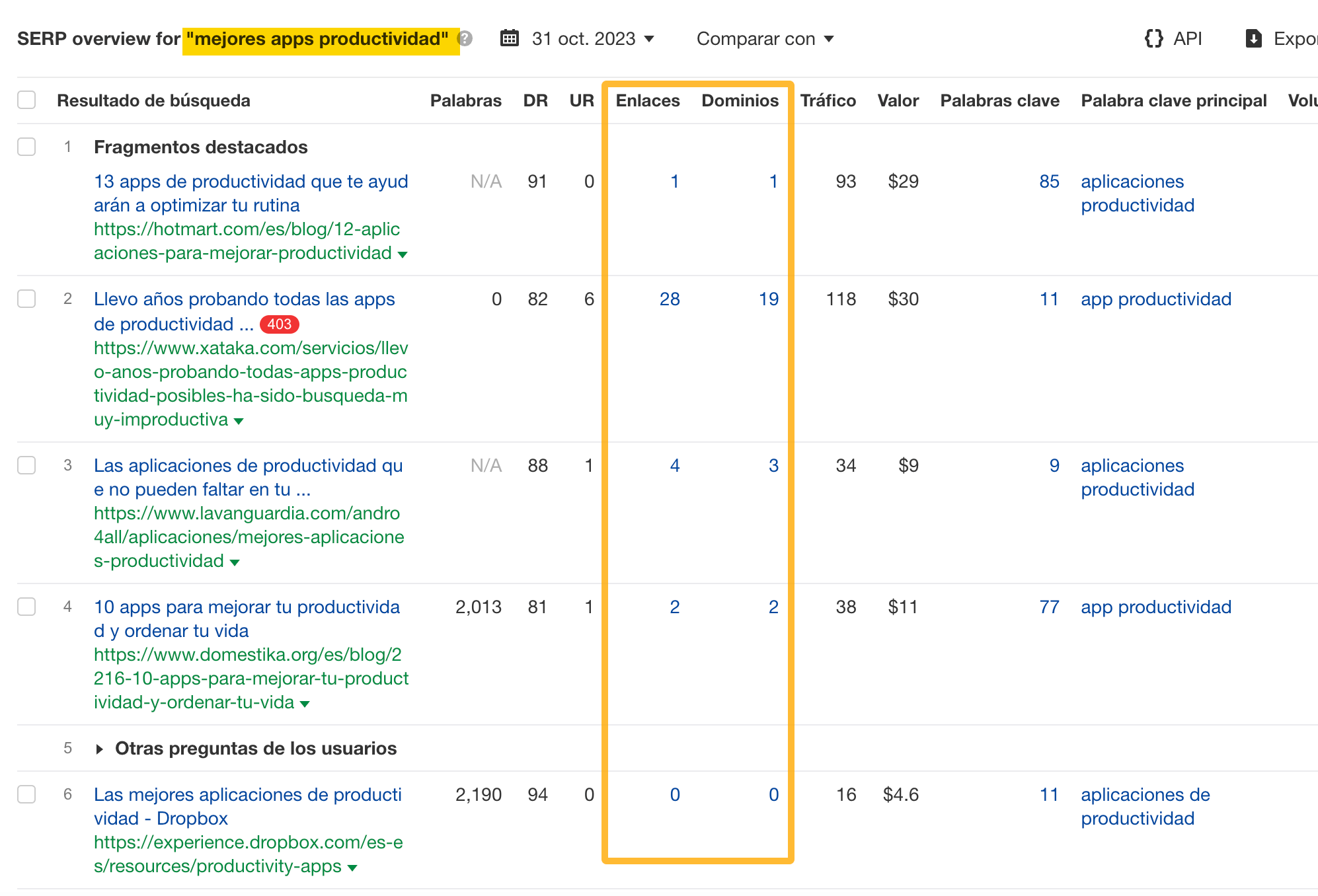 Página de resultados de "mejores apps productividad"