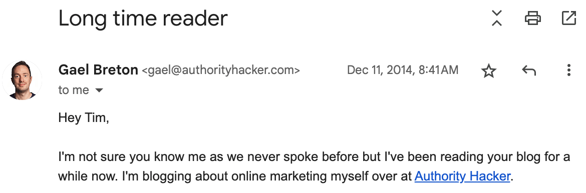 Email de 2014 de Gael Breton 