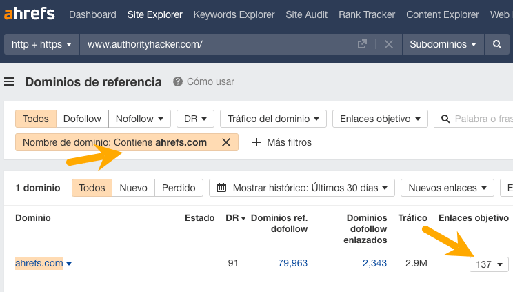 Enlaces de Ahrefs a Authority Hackers