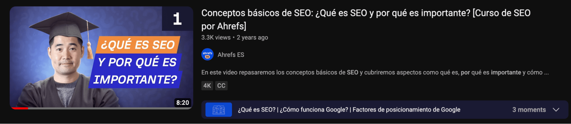 Captura de pantalla de la portada de un capítulo del curso de Ahrefs