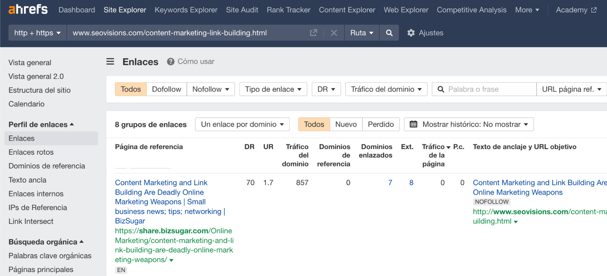  Utilizando el informe Enlaces en el Site Explorer de Ahrefs para comprobar la calidad de los enlaces