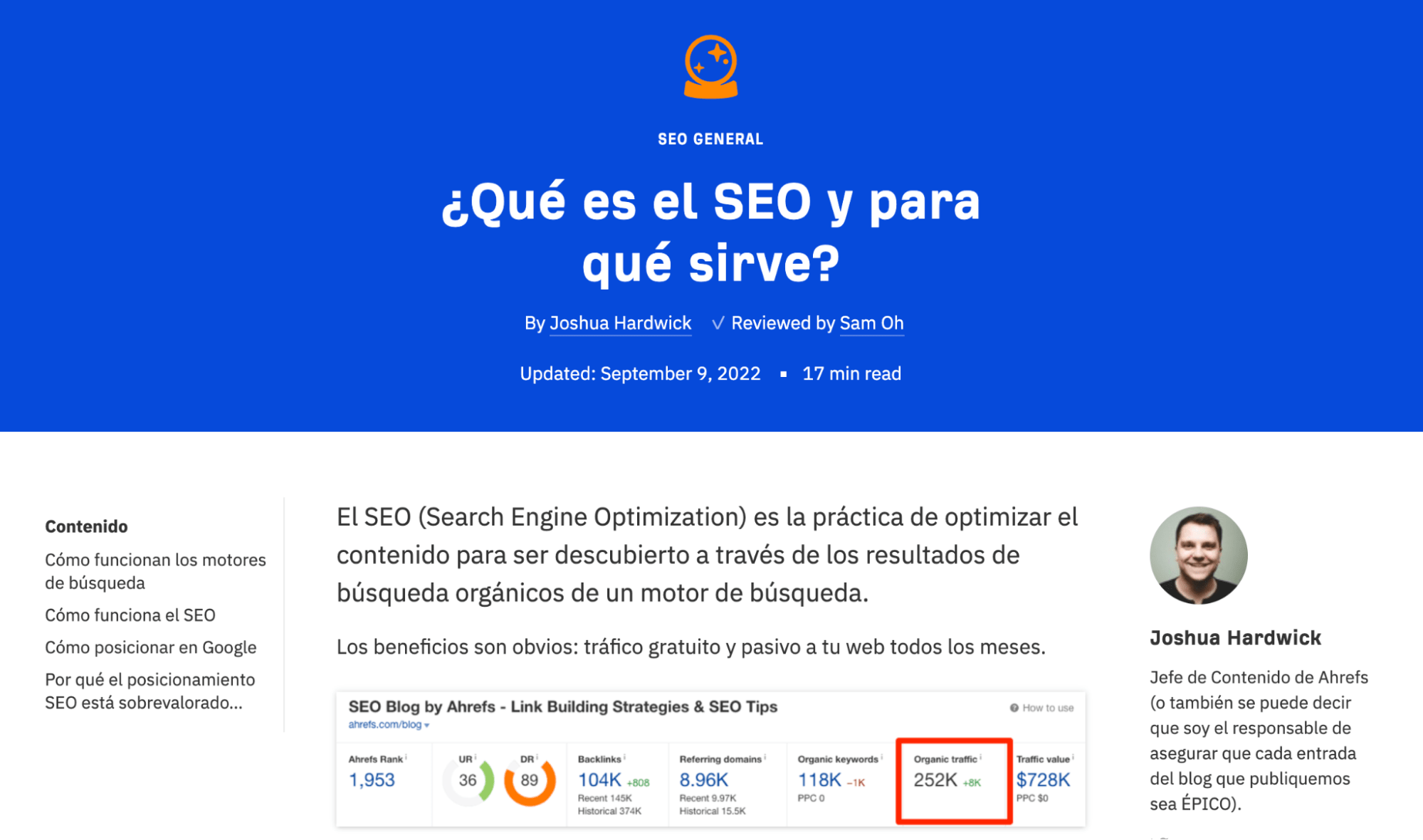 Captura de pantalla del título de un post de Ahrefs