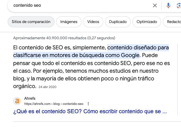 Ejemplo de Fragmento Destacado del blog de Ahrefs