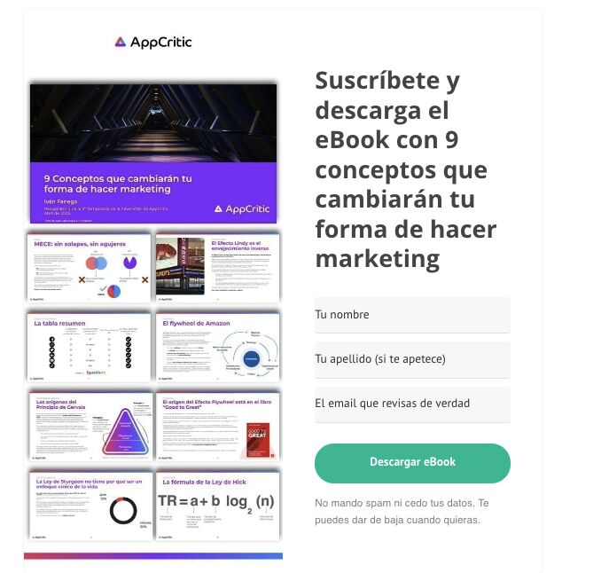 Ejemplo de caja de suscripción con un lead magnet