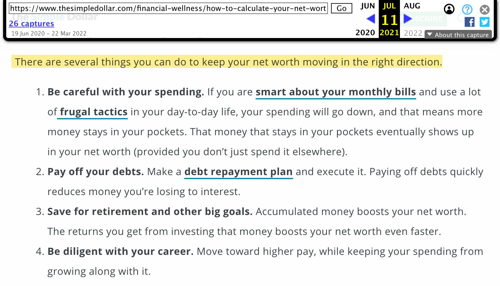 Comprobación del aspecto de una página rota en Wayback Machine.