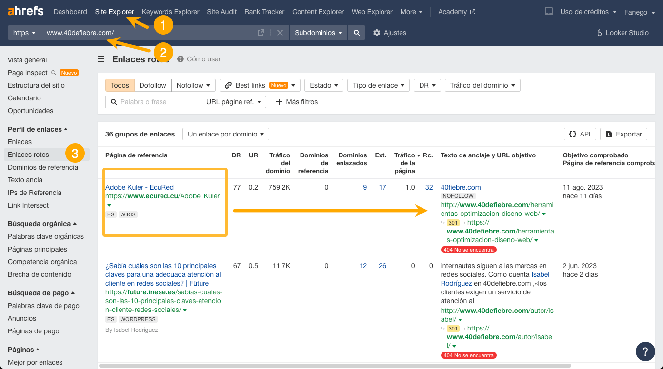 Cómo encontrar enlaces rotos en Ahrefs