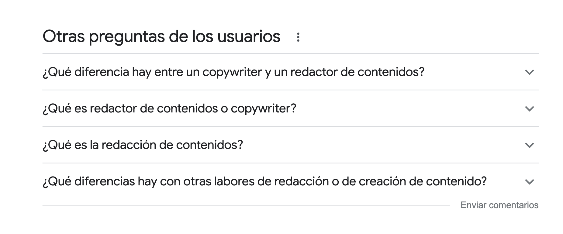 Sección de Otras preguntas de los usuarios en Google.