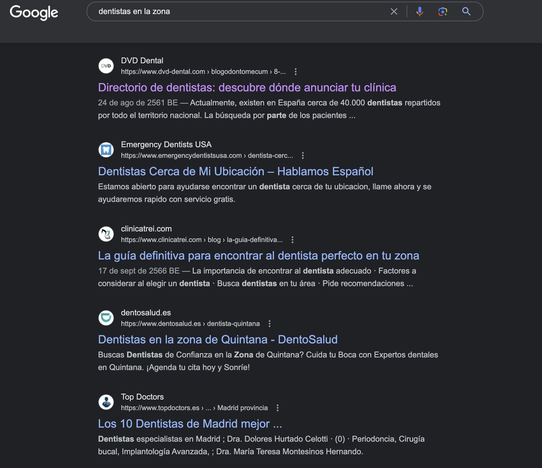 Captura de pantalla del local knowledge panel de Google