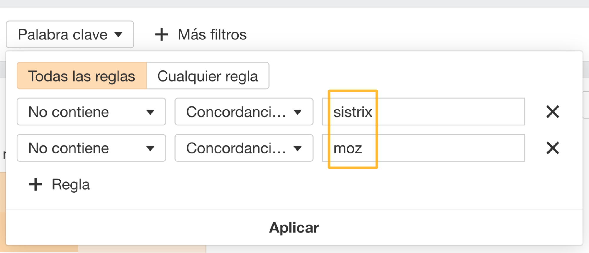 Filtrar los términos de marca de la competencia.