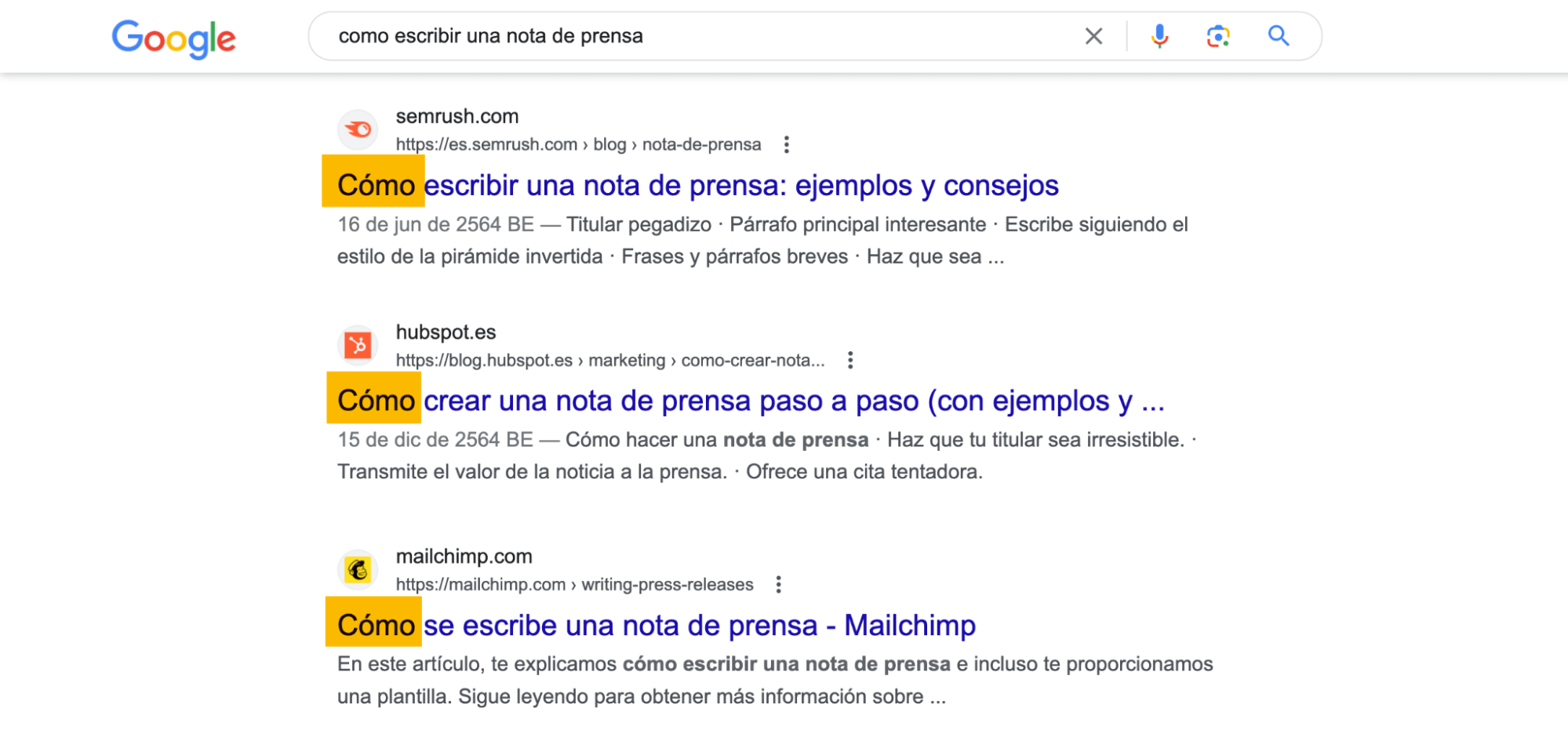 La gente que busca "cómo escribir una nota de prensa" quiere, claramente, una guía paso a paso.