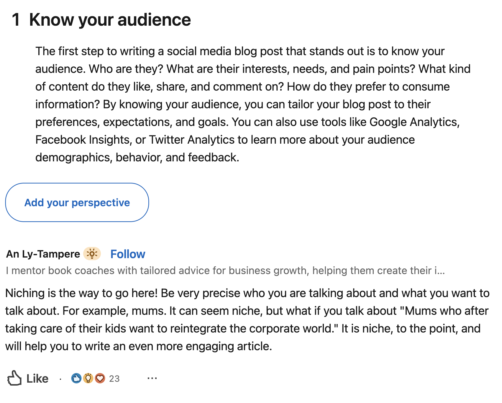 Ejemplo de publicación colaborativa en LinkedIn.
