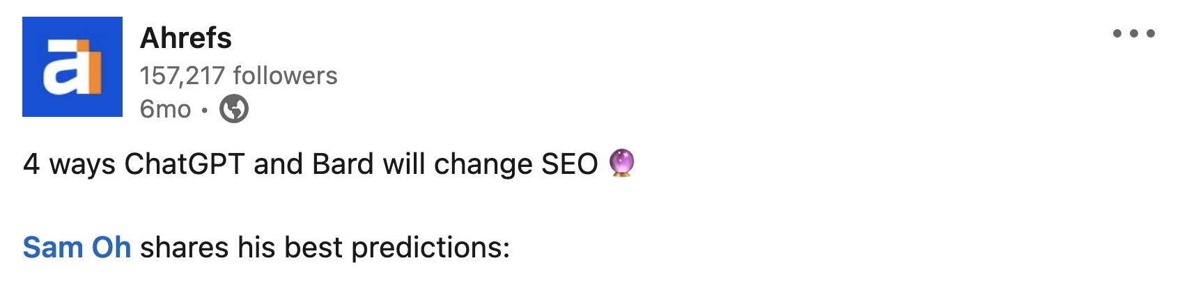 Nuestro post sobre ChatGPT para SEO en LinkedIn.