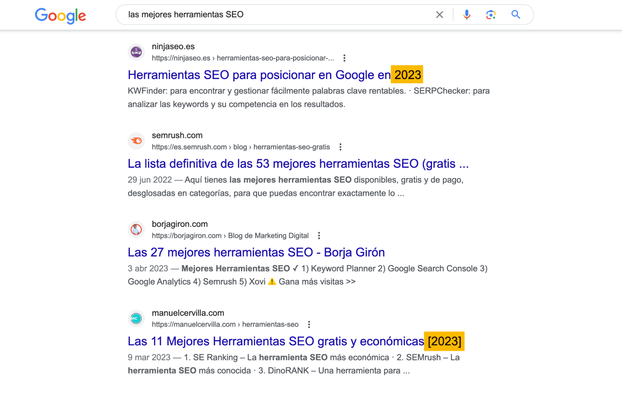 Búsqueda SERP de "las mejores herramientas SEO".