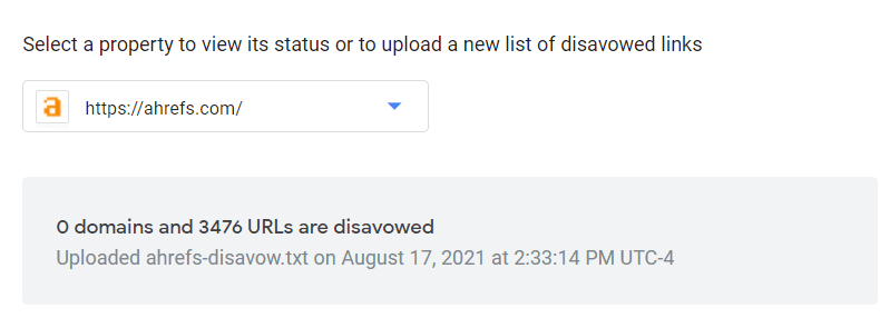 Desautorización de enlaces a páginas de Ahrefs.