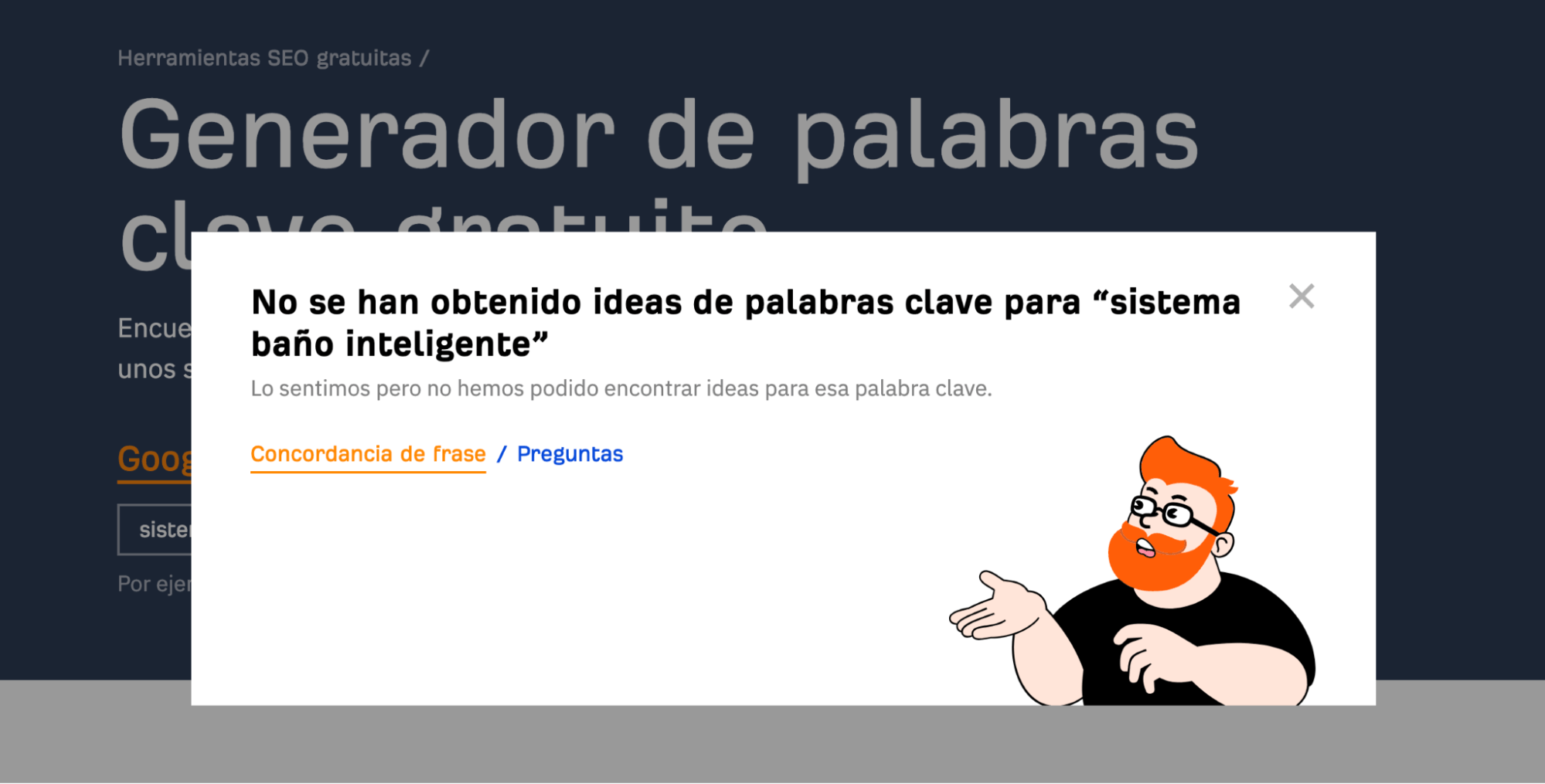 La búsqueda de "sistema baño inteligente" en el Generador de palabras clave gratuito de Ahrefs no muestra ningún resultado.