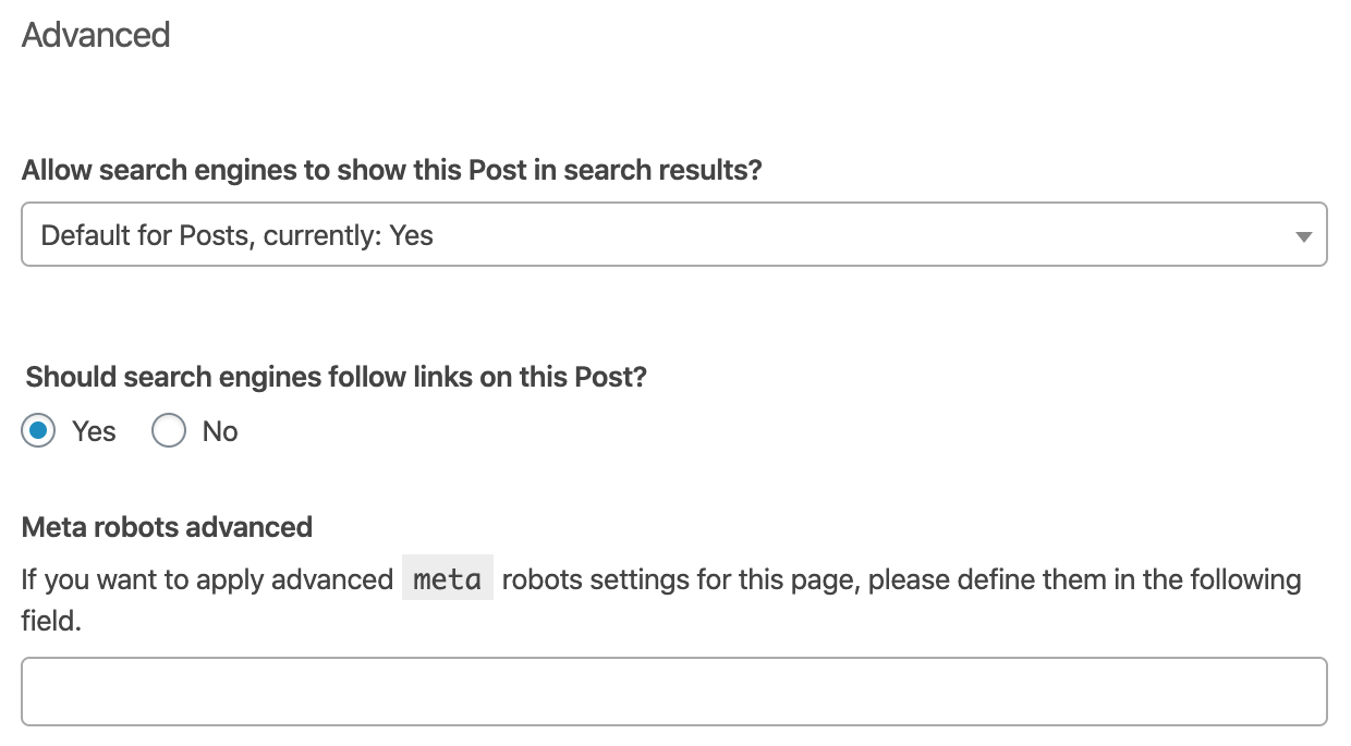 Configuración avanzada de Yoast SEO para configurar las etiquetas meta robots.