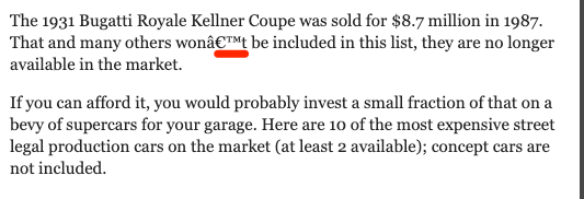  Ejemplo de una codificación de caracteres incorrecta.