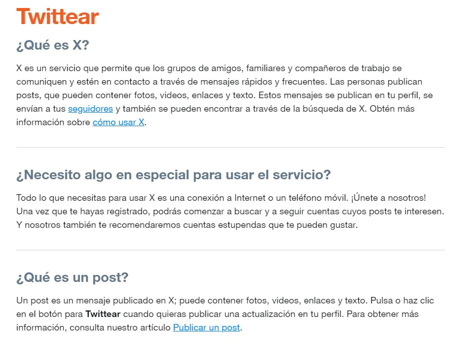 Página de preguntas frecuentes de X