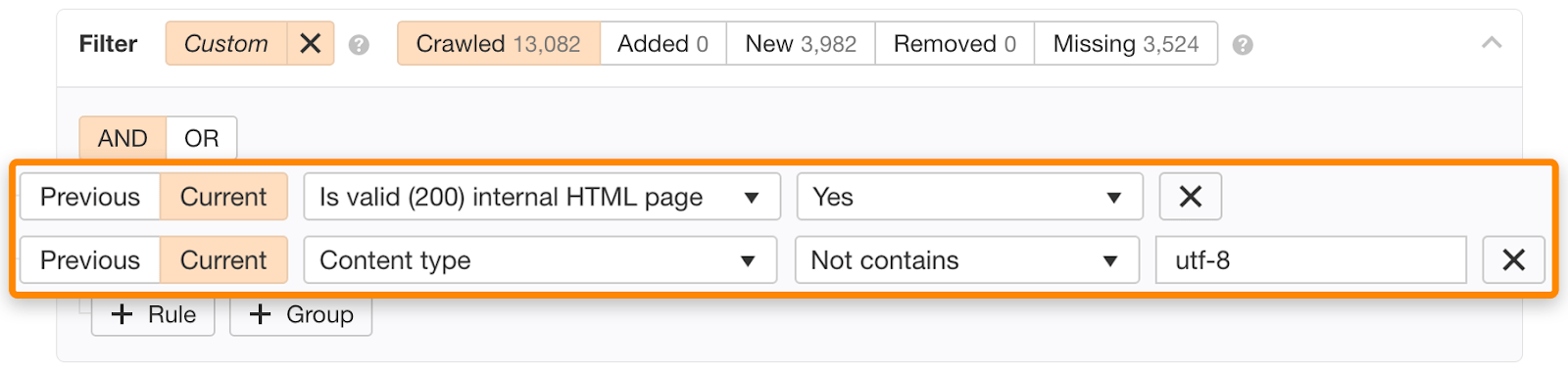 Utilizando Site Audit para encontrar etiquetas meta keywords.