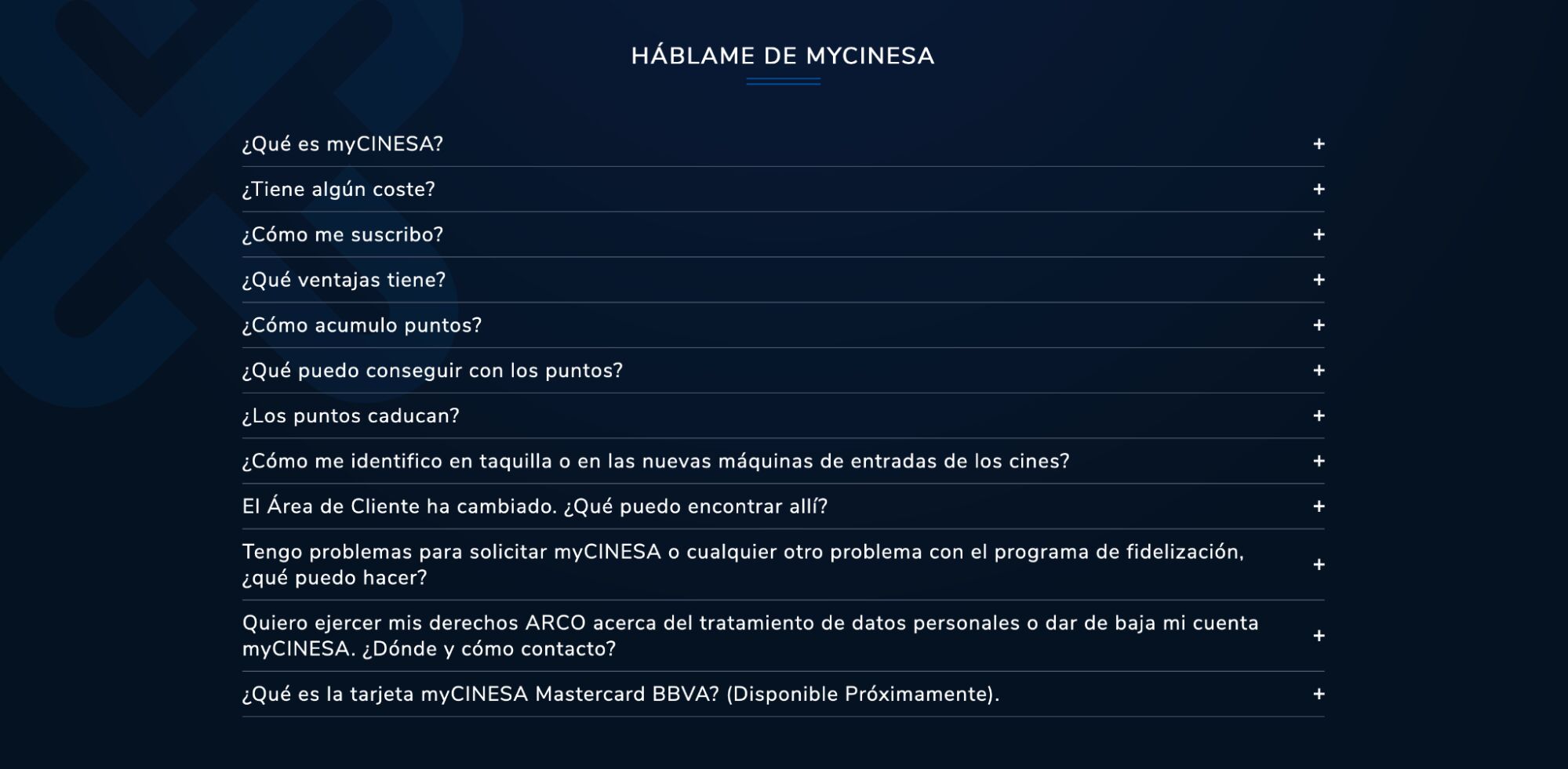 Página de FAQ de myCinesa