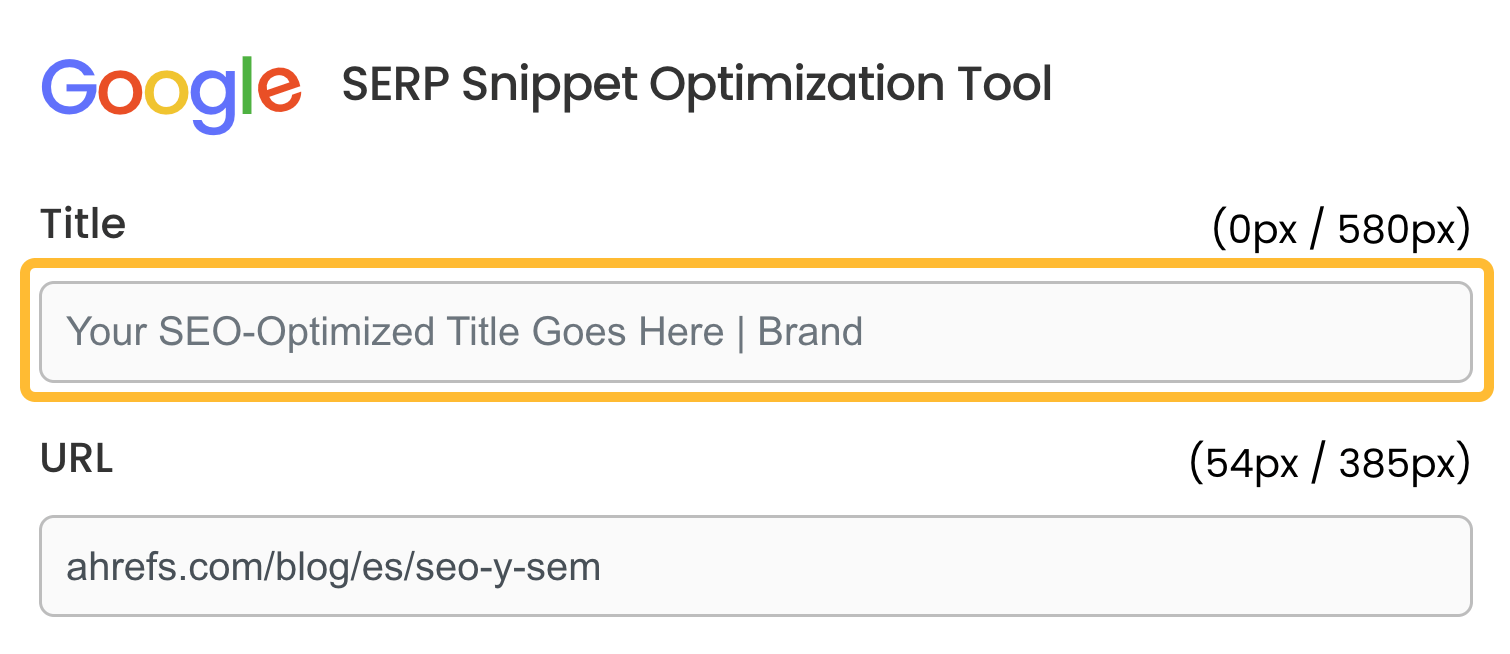 Utilizando SERPSim para añadir un título SEO.