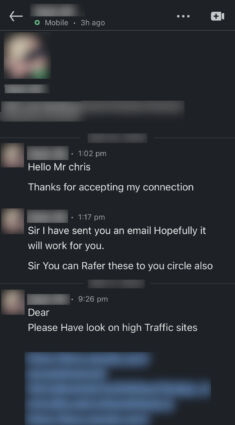 Ejemplo de divulgación intrusiva, a través de Linkedin.com.