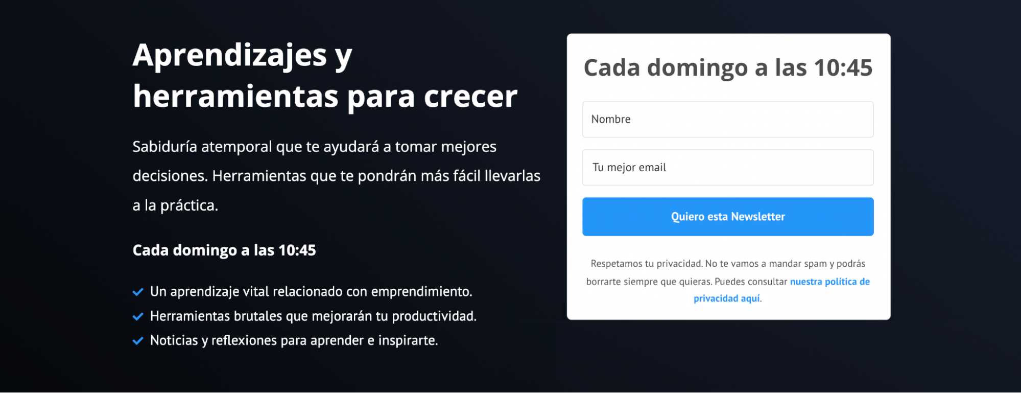 Ejemplo de formulario de suscripción.