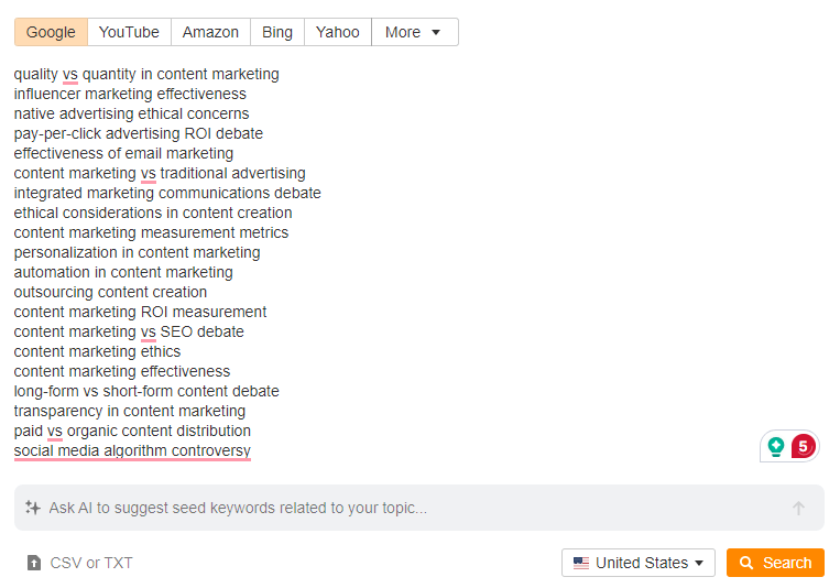 Términos controvertidos en Keywords Explorer