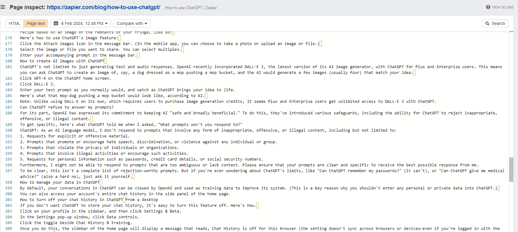 Captura de pantalla de page inspect