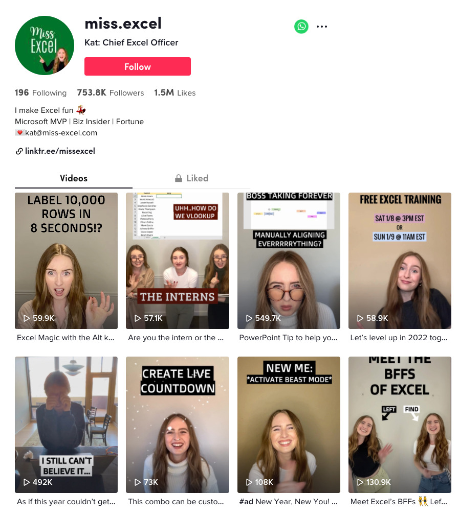 Página de TikTok de miss.excel.