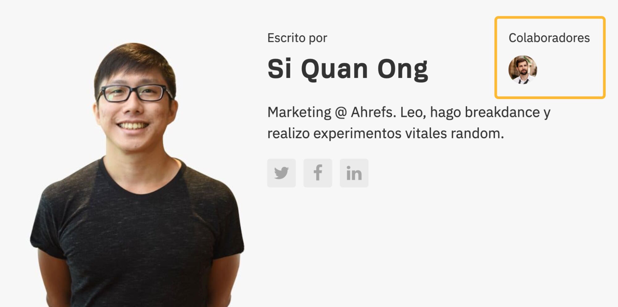 Destacar al colaborador de un post del blog de Ahrefs.