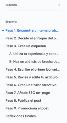 Esquema de este post en Google Docs