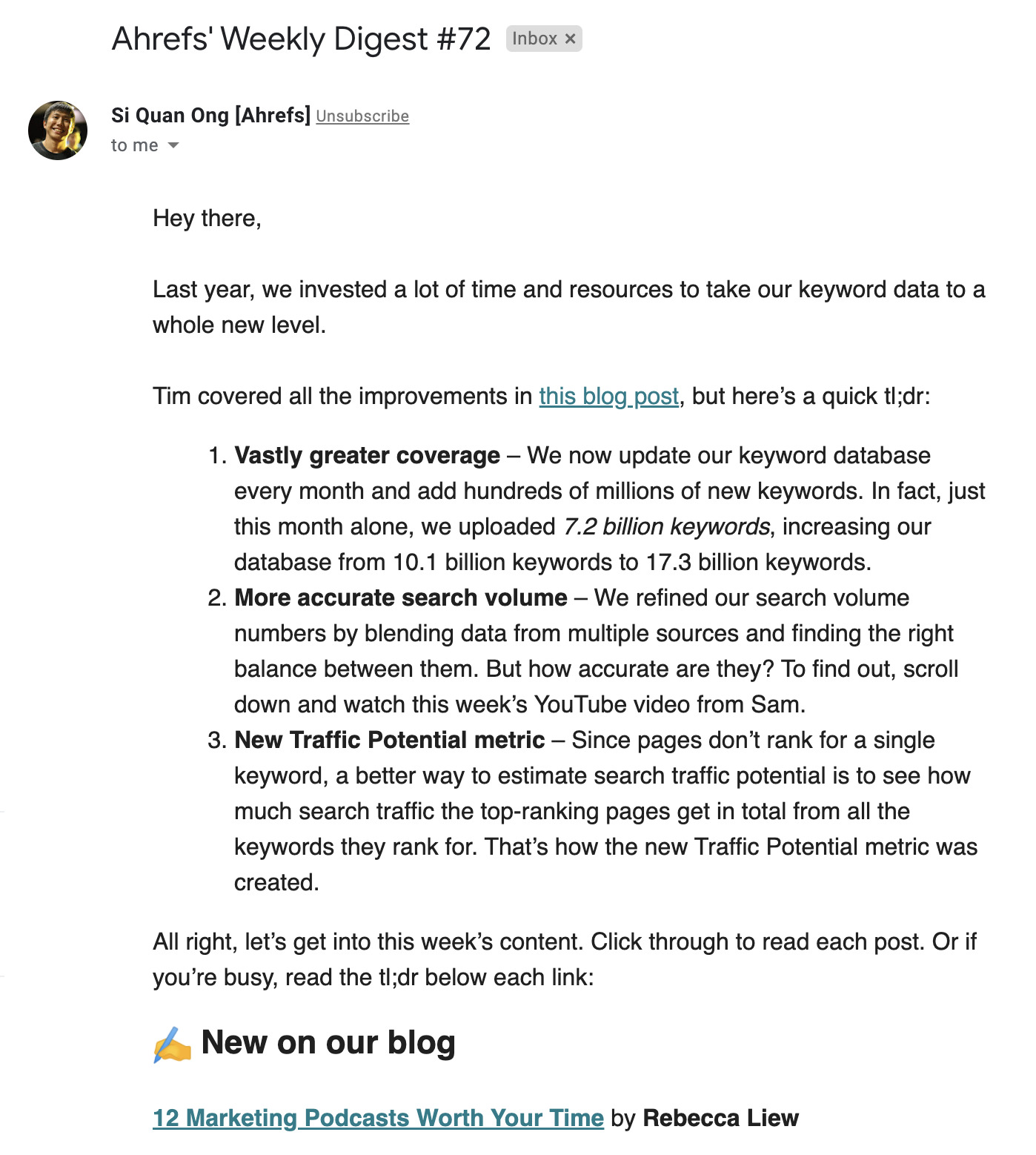 Artículo "Los mejores podcasts de marketing" compartido en la newsletter.