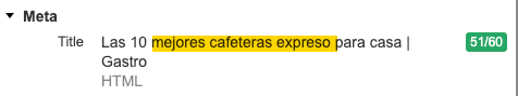 Meta título de la página en la barra de herramientas SEO de Ahrefs