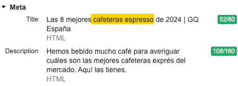 Meta título de la página en la barra de herramientas SEO de Ahrefs