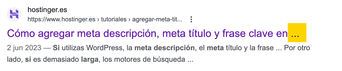 Ejemplo de meta descripción que se corta