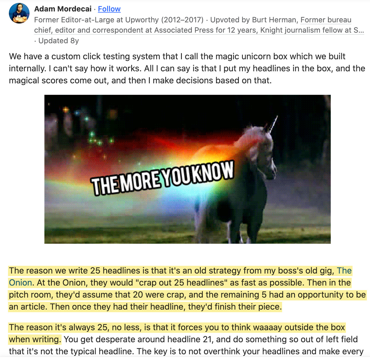 Una respuesta en Quora del antiguo redactor jefe de Upworthy