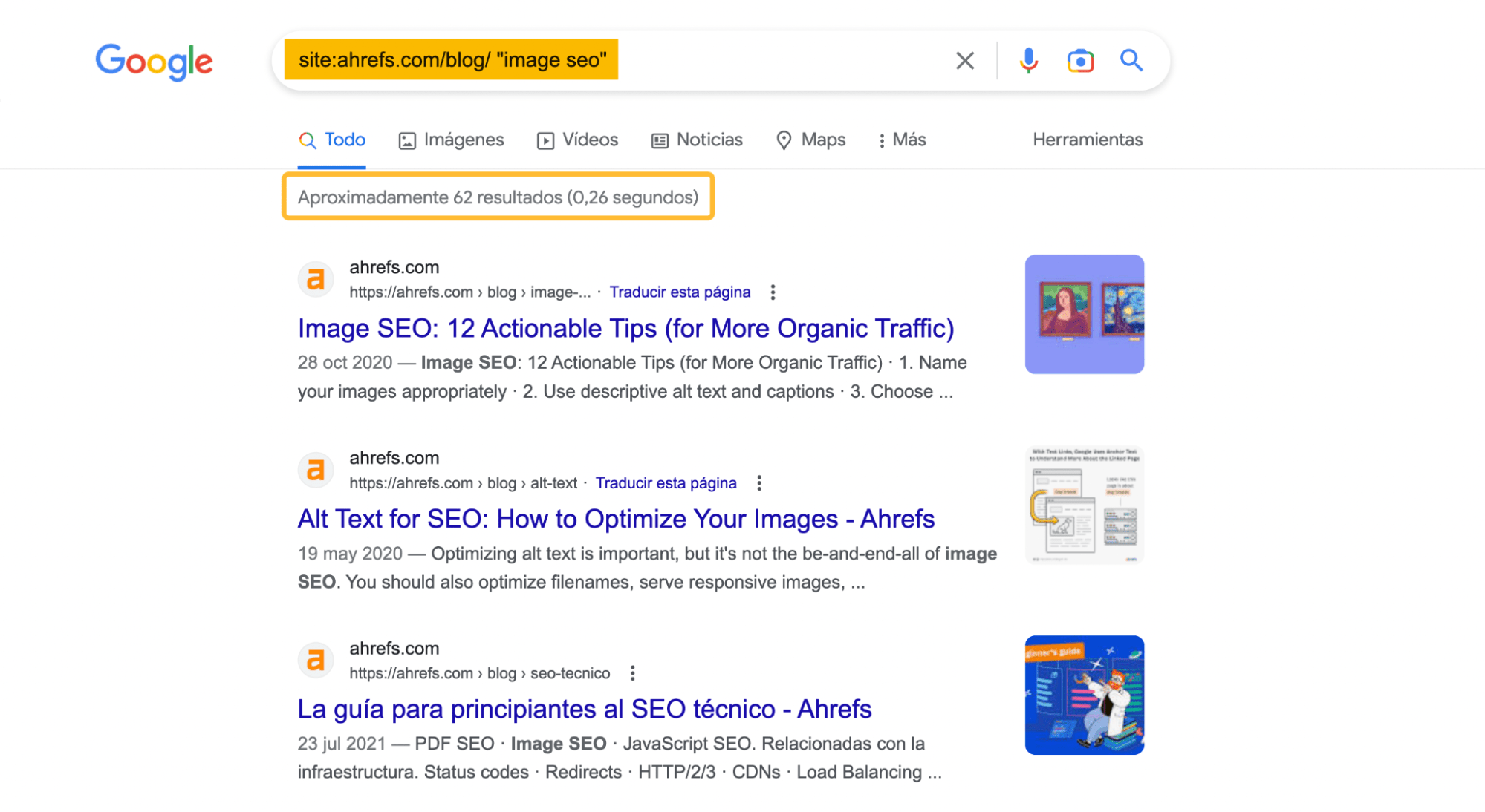 Búsqueda "site:" seguido de la palabra clave deseada en Google.