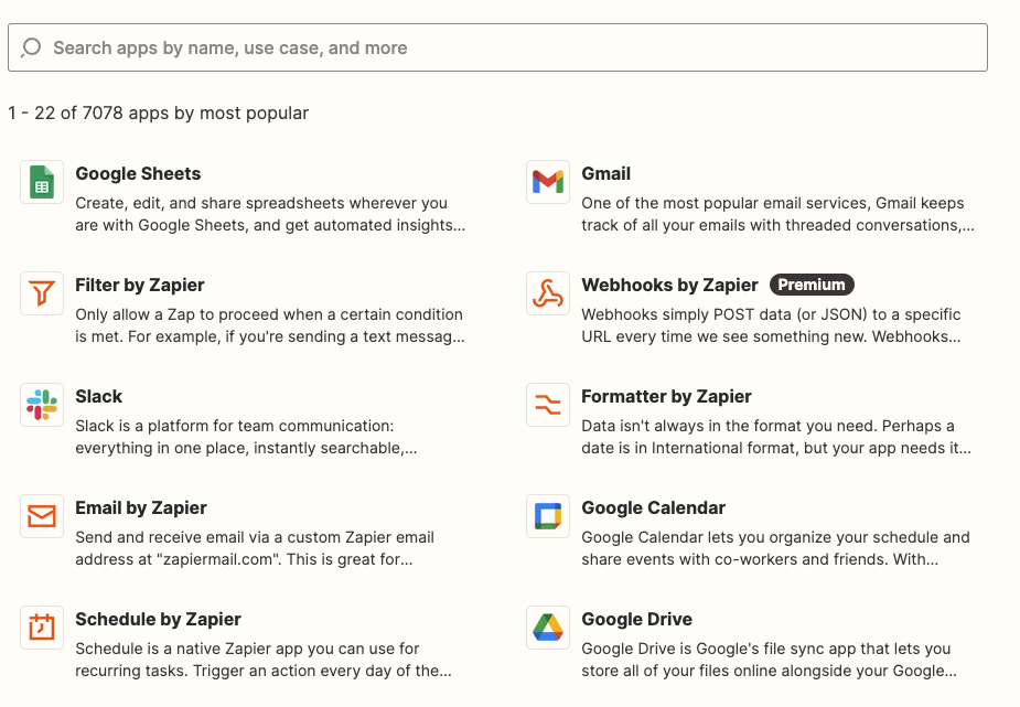 Directorio de integraciones de Zapier