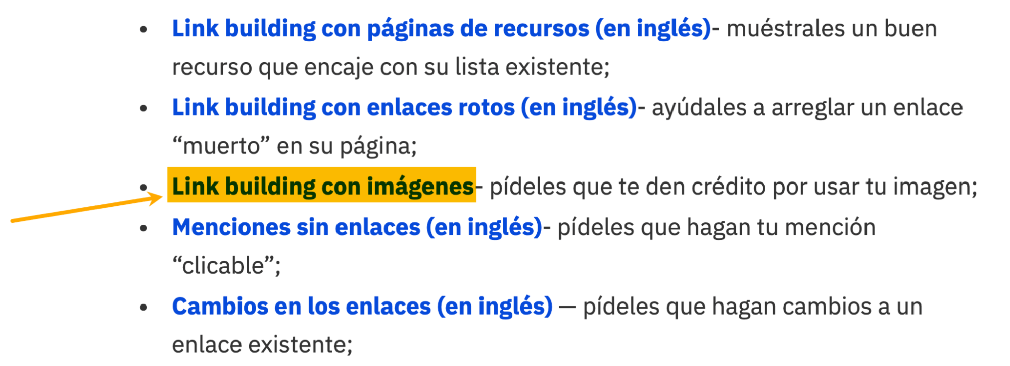 Apartado de Link Building con imágenes en nuestra guía de link building.