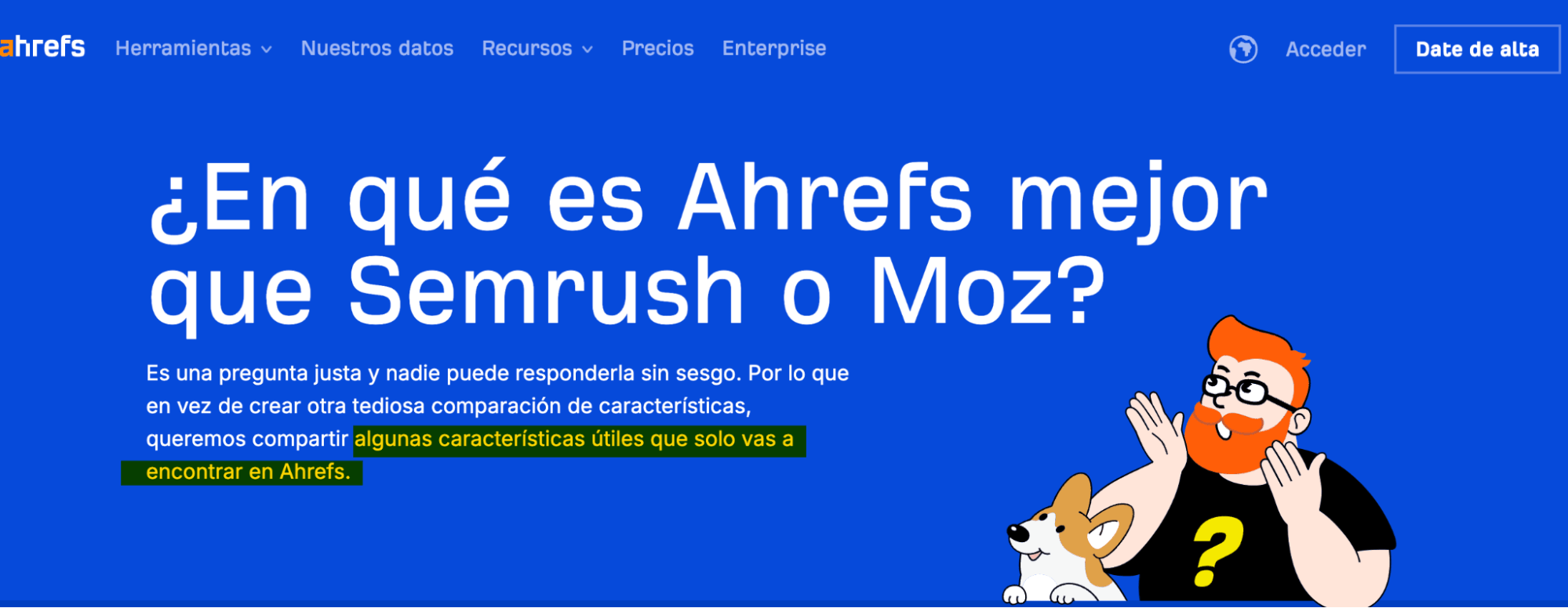 Captura de pantalla de la home de Ahrefs