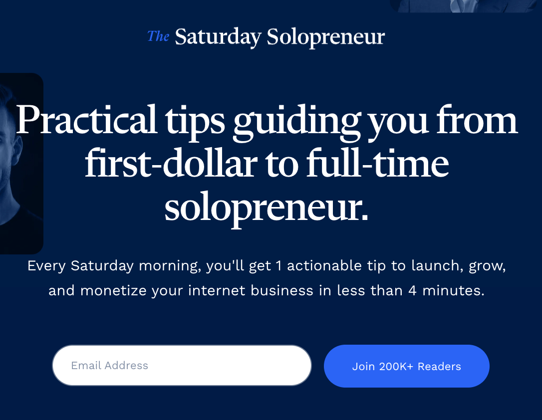 Página de Justin Welsh para su newsletter.