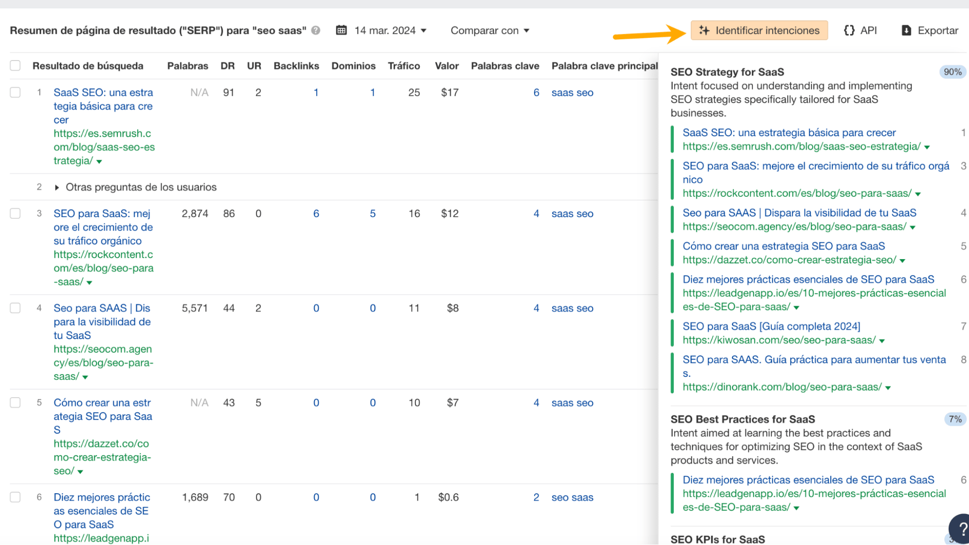 Funcionalidad de Ahrefs para identificar la intención de búsqueda
