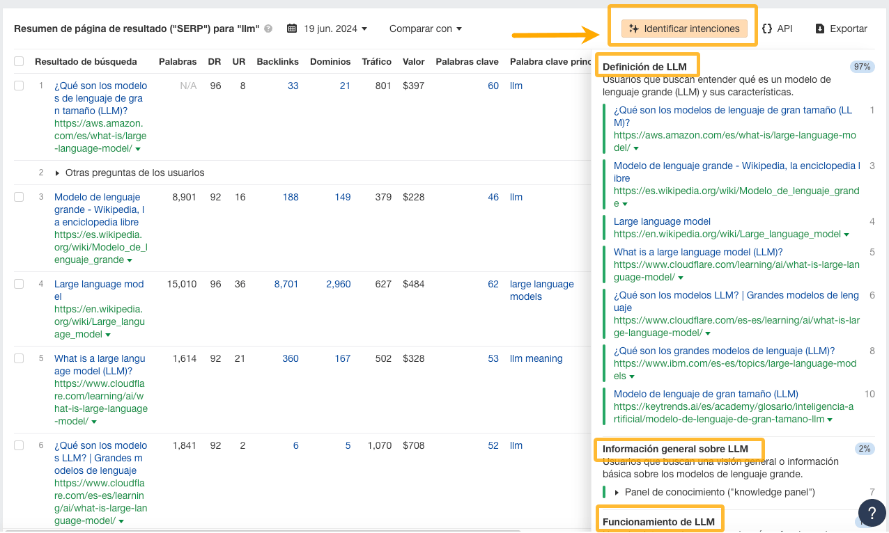 Identificando la intención de búsqueda en Ahrefs
