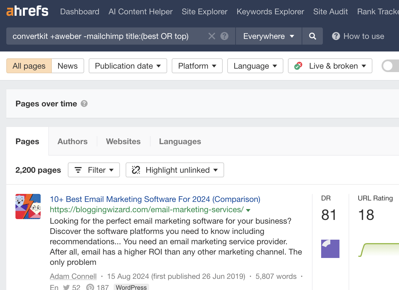 Búsqueda de artículos en Content Explorer